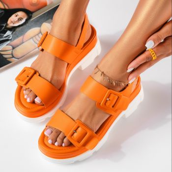 Sandale cu platforma dama portocalii din piele ecologica Olivia #19399