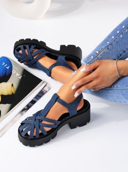 Sandale cu platforma dama albastre din material textil Dalia #19498