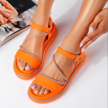 Sandale cu platforma dama portocalii din piele ecologica Aya #19470