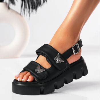 Sandale cu platforma dama negre din piele ecologica Crystal #19494