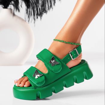 Sandale cu platforma dama verzi din piele ecologica Crystal #19497