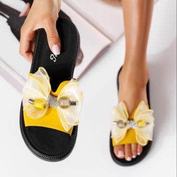 Papuci cu platforma dama galbeni din piele ecologica Andreea #19670