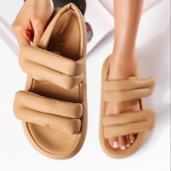 Sandale cu platforma dama khaki din material impermeabil Thea #19703
