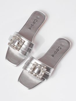 Papuci dama argintii din piele ecologica Delia #19728