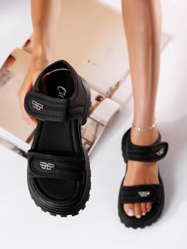 Sandale cu platforma dama negre din piele ecologica Ilina #19794