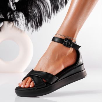 Sandale cu platforma dama negre din piele ecologica Chira #19865