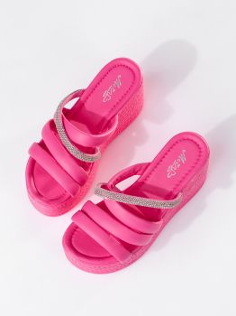 Papuci cu platforma dama roz din piele ecologica Adriana #19803