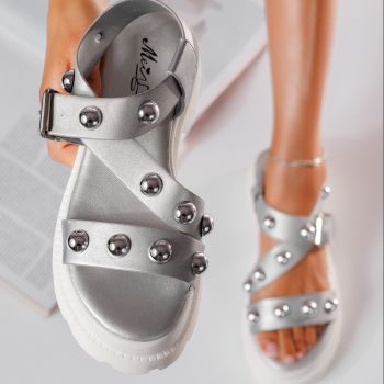 Sandale cu platforma dama argintii din piele ecologica Lidia #19830