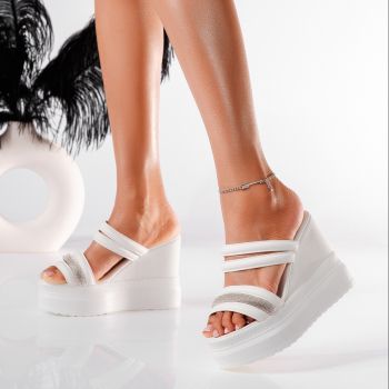 Papuci cu platforma dama albi din piele ecologica Paloma #19847