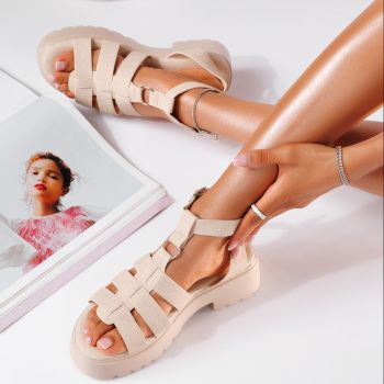 Sandale cu platforma dama bej din piele ecologica Estela #19818