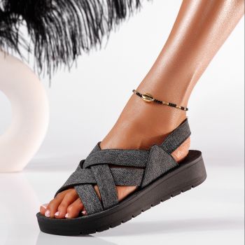 Sandale cu platforma dama negre din piele ecologica Simone #19872