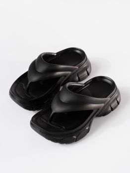 Papuci cu platforma dama negri din material sintetic Greta #19918