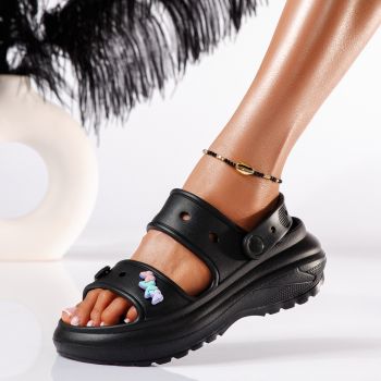 Sandale cu platforma dama negre din material sintetic Shasa #19886