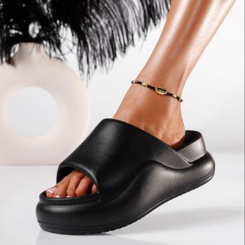 Papuci cu platforma dama negri din material sintetic Ellis #19900