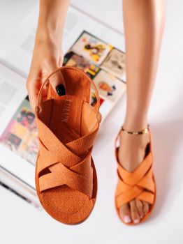 Sandale cu platforma dama portocalii din piele ecologica Simone #19873