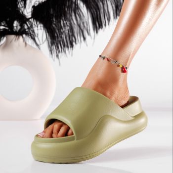 Papuci cu platforma dama verzi din material sintetic Ellis #19899
