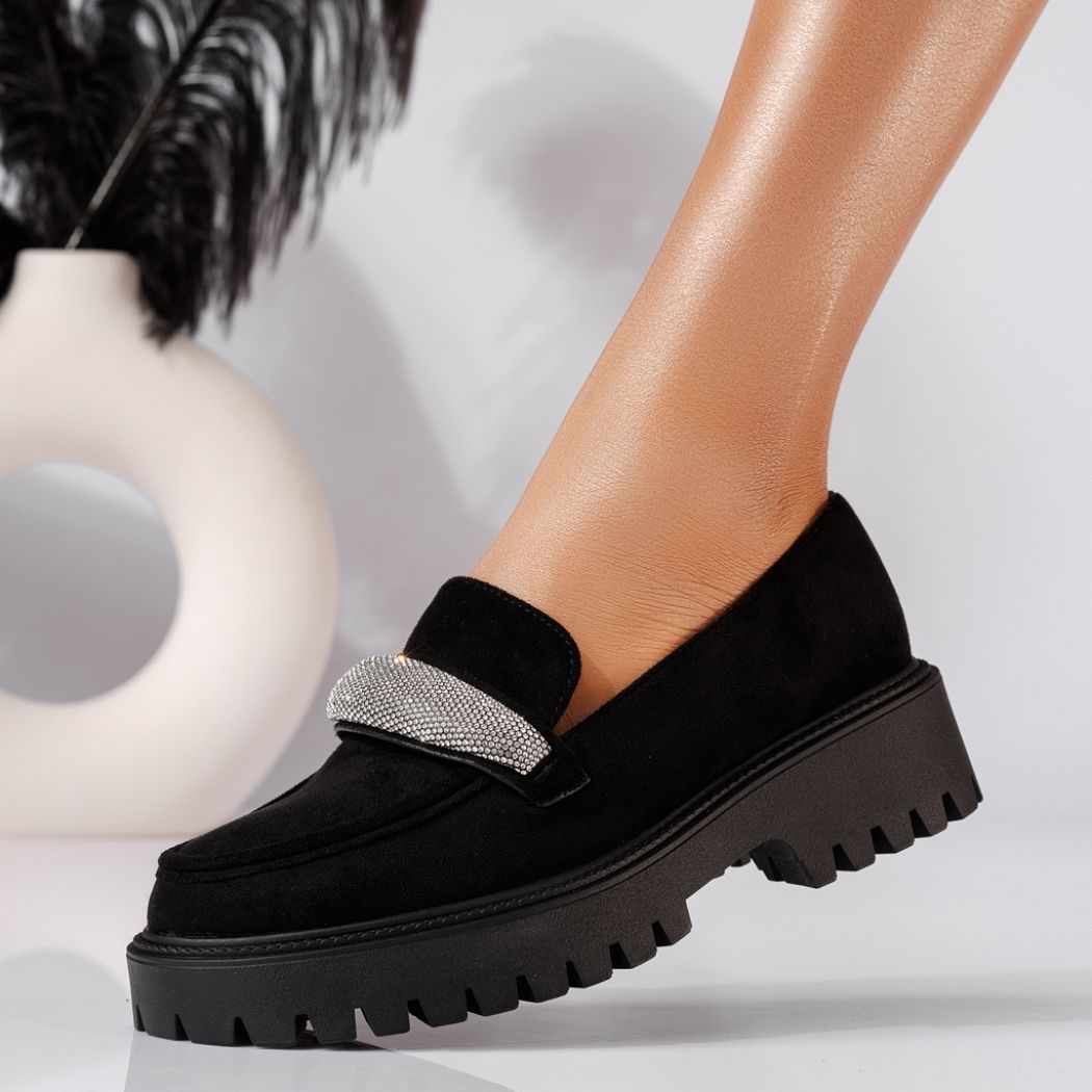 Pantofi casual dama negri din piele ecologica intoarsa Alicia #20276