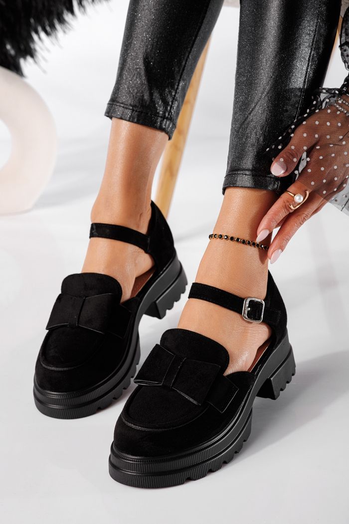 Pantofi casual dama negri din piele ecologica intoarsa Livia #20787