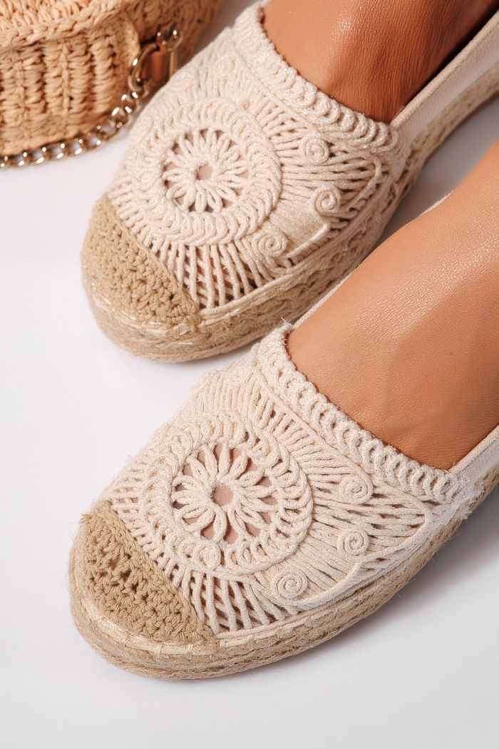 Espadrile dama bej din piele ecologica intoarsa Emma #21614