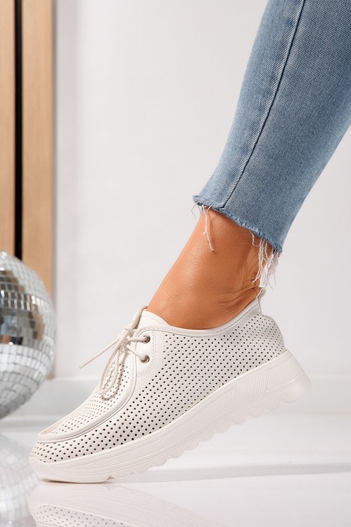 Pantofi casual dama albi din piele ecologica Kiara #21638