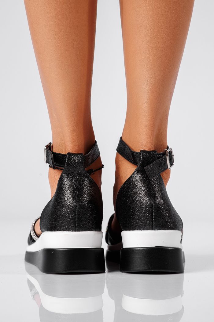 Sandale cu platforma dama negre din piele ecologica Adina #22137