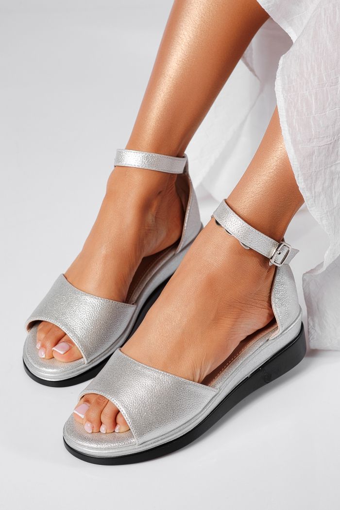 Sandale cu platforma dama argintii din piele ecologica Agatha #22142