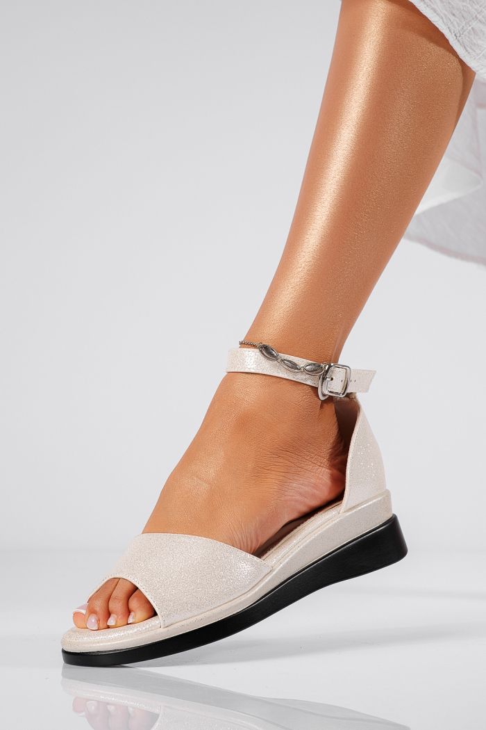 Sandale cu platforma dama aurii din piele ecologica Agatha #22144