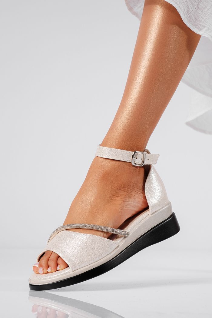 Sandale cu platforma dama aurii din piele ecologica Adina #22136