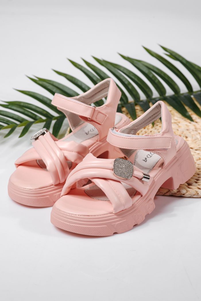 Sandale fete roz din piele ecologica Amaya #22162