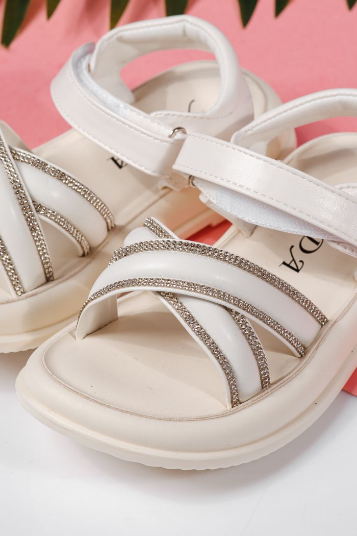 Sandale fete albe din piele ecologica Laura #22194