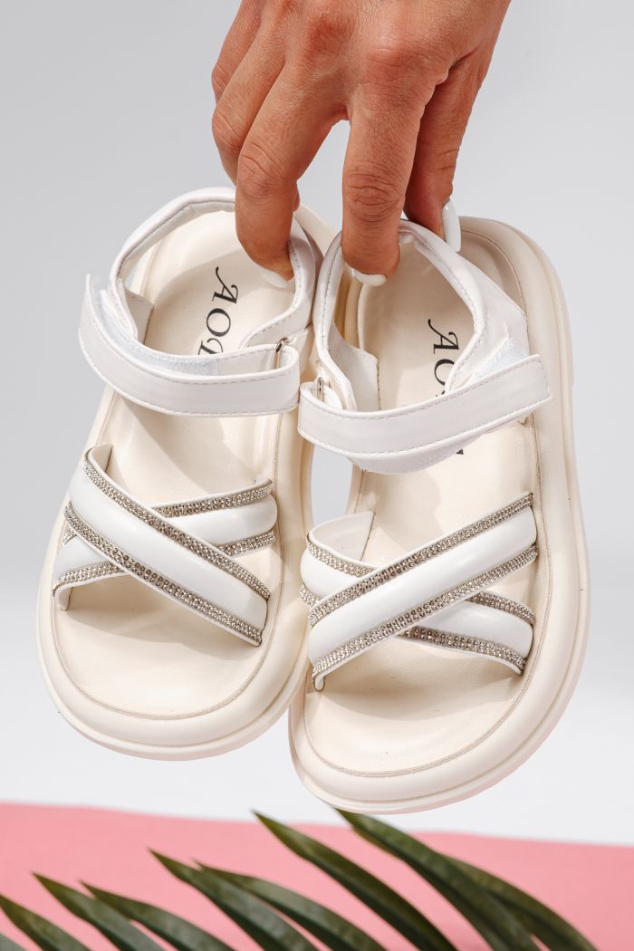 Sandale fete albe din piele ecologica Laura #22194