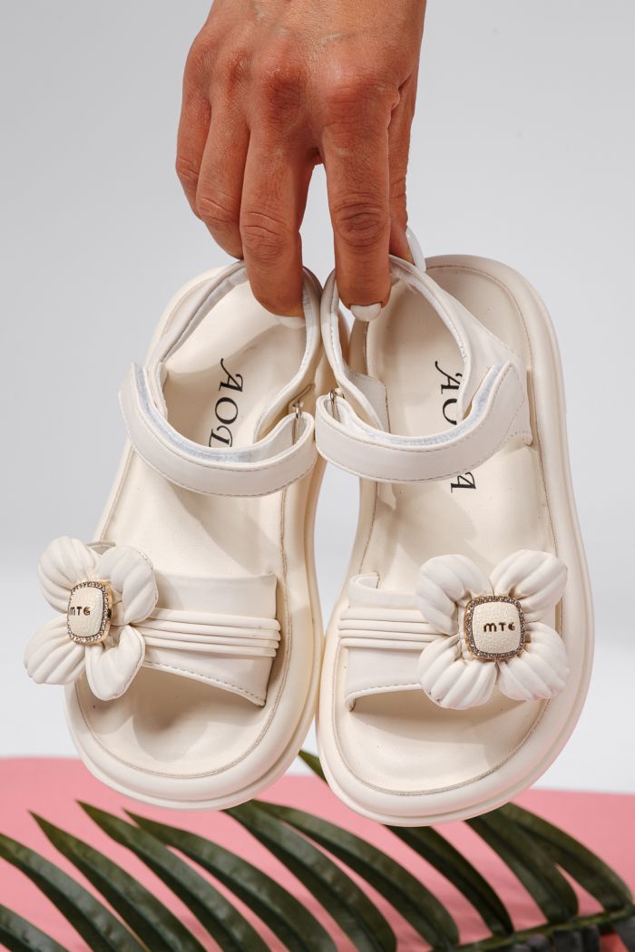 Sandale fete albe din piele ecologica Marie2 #22199