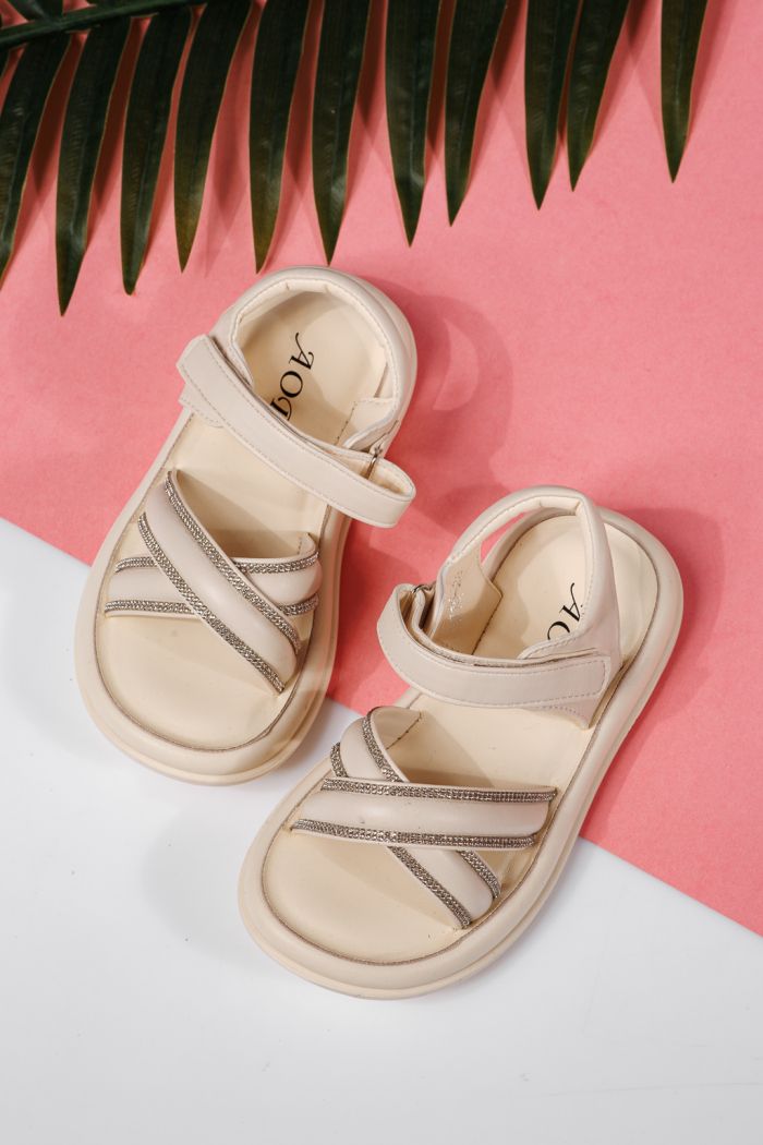 Sandale fete bej din piele ecologica Laura2 #22228