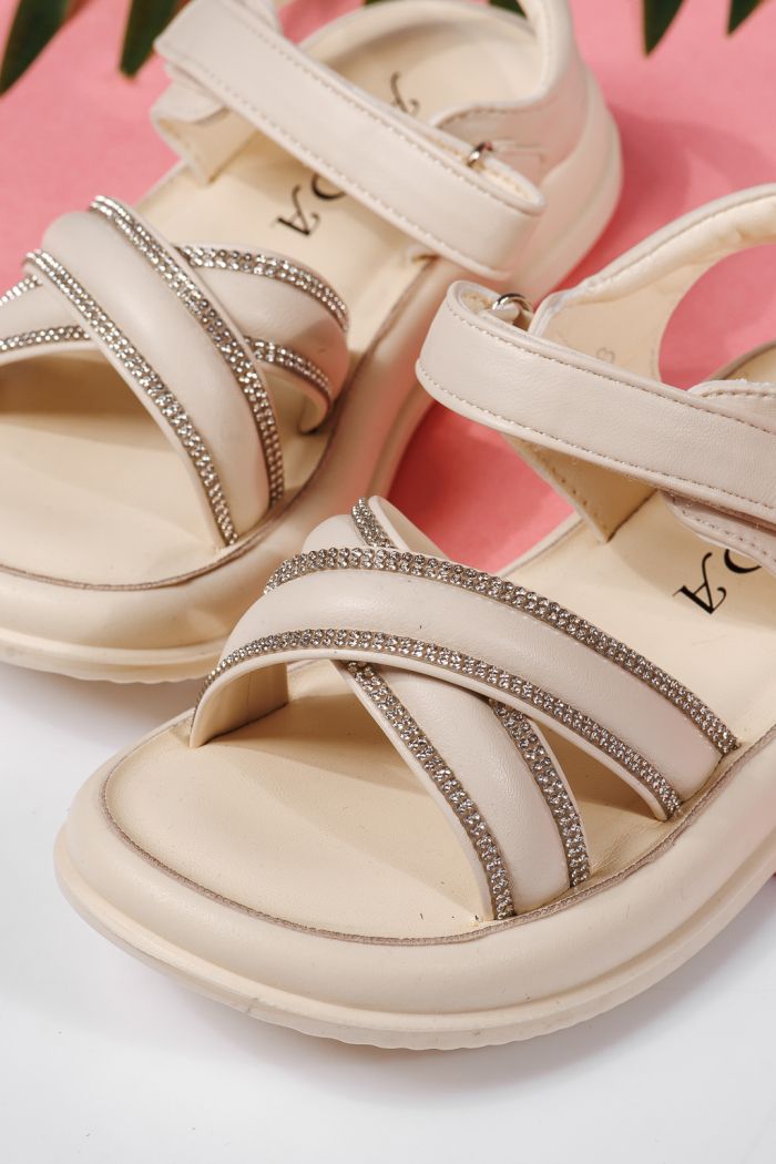 Sandale fete bej din piele ecologica Laura2 #22228