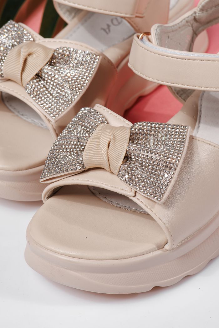 Sandale fete bej din piele ecologica Alice #22155