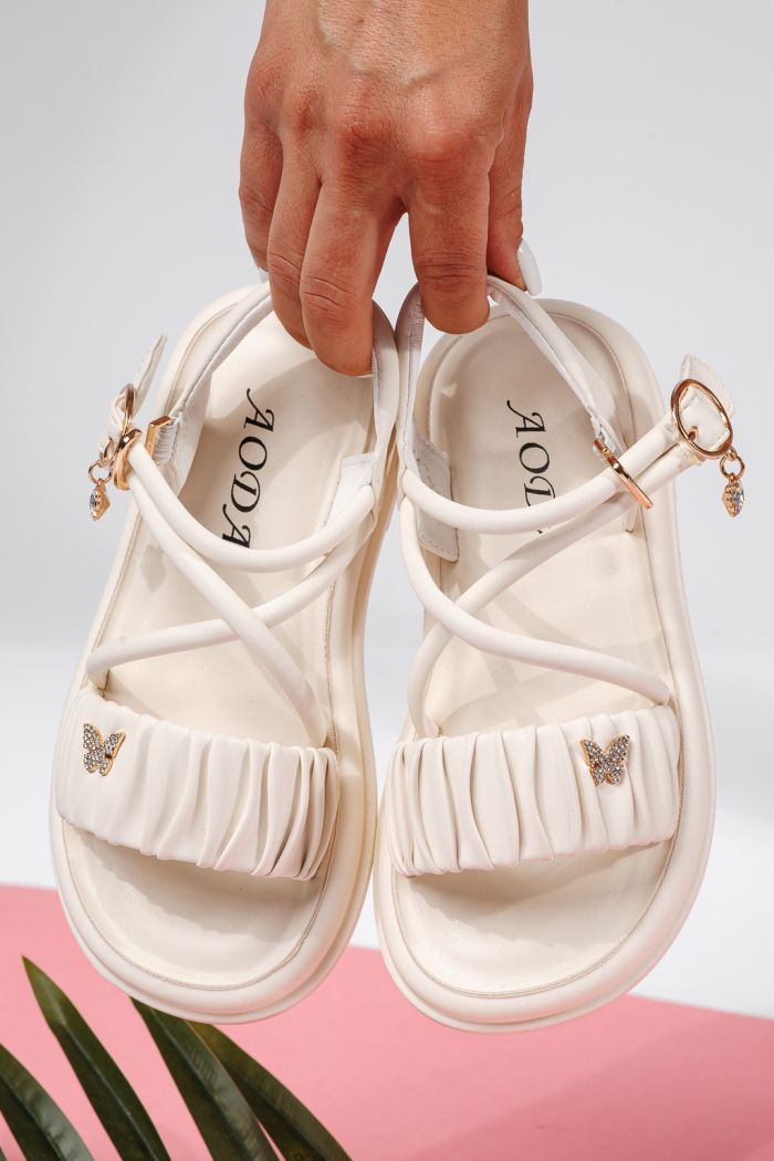 Sandale fete albe din piele ecologica Angela #22188