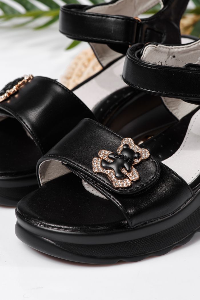 Sandale fete negre din piele ecologica Alisa #22156