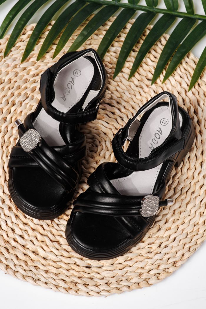Sandale fete negre din piele ecologica Amaya #22163