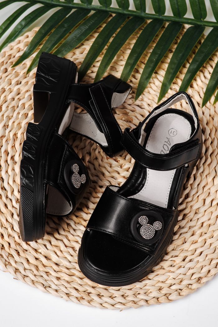 Sandale fete negre din piele ecologica Amira #22164