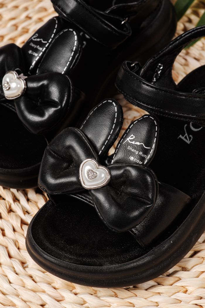 Sandale fete negre din piele ecologica Cate #22223