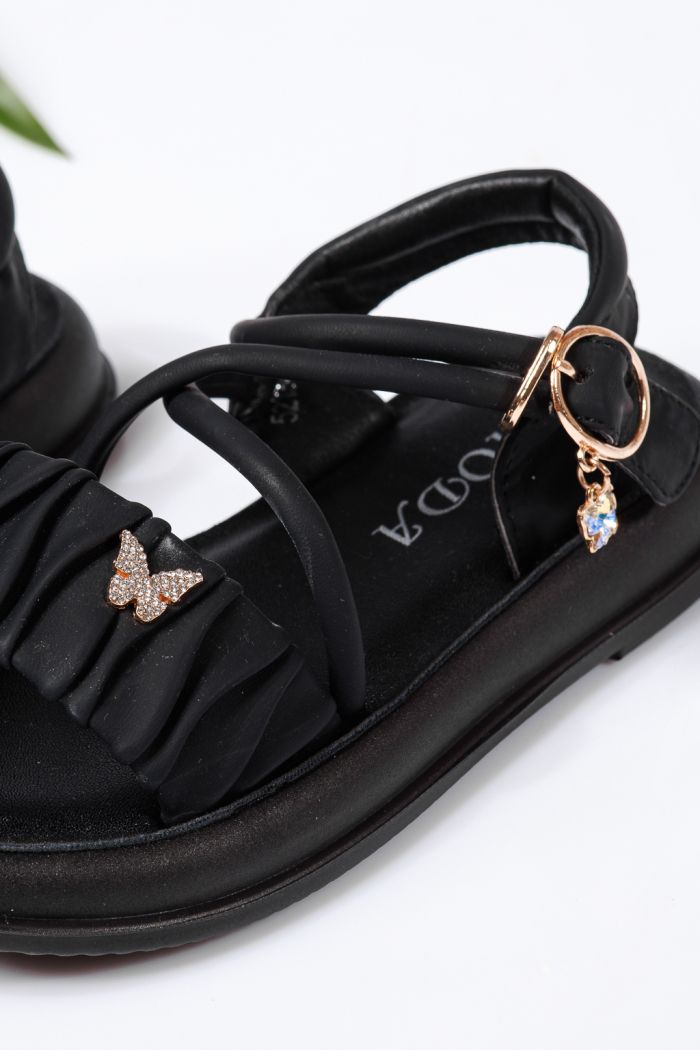 Sandale fete negre din piele ecologica Angela #22189