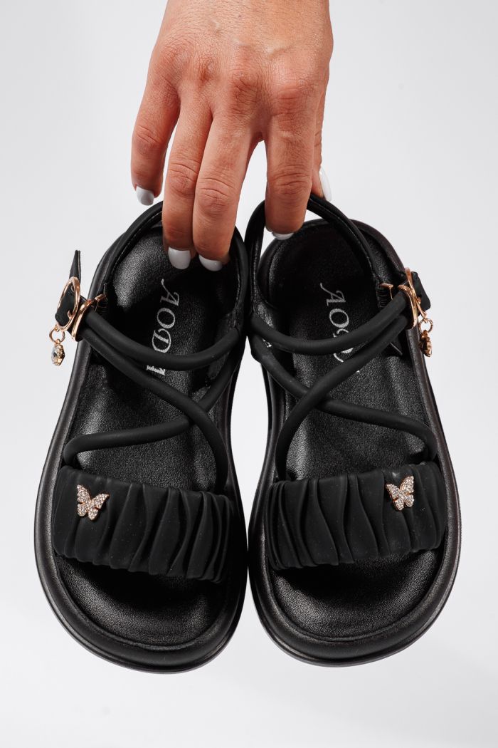 Sandale fete negre din piele ecologica Angela #22189