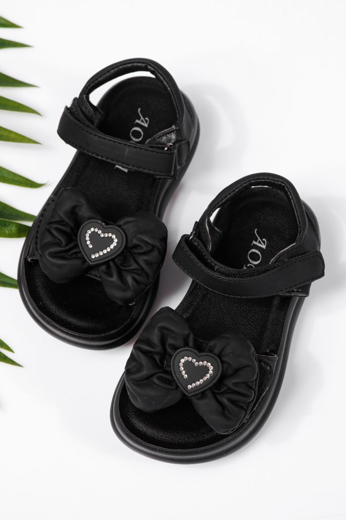 Sandale fete negre din piele ecologica Aurora #22206
