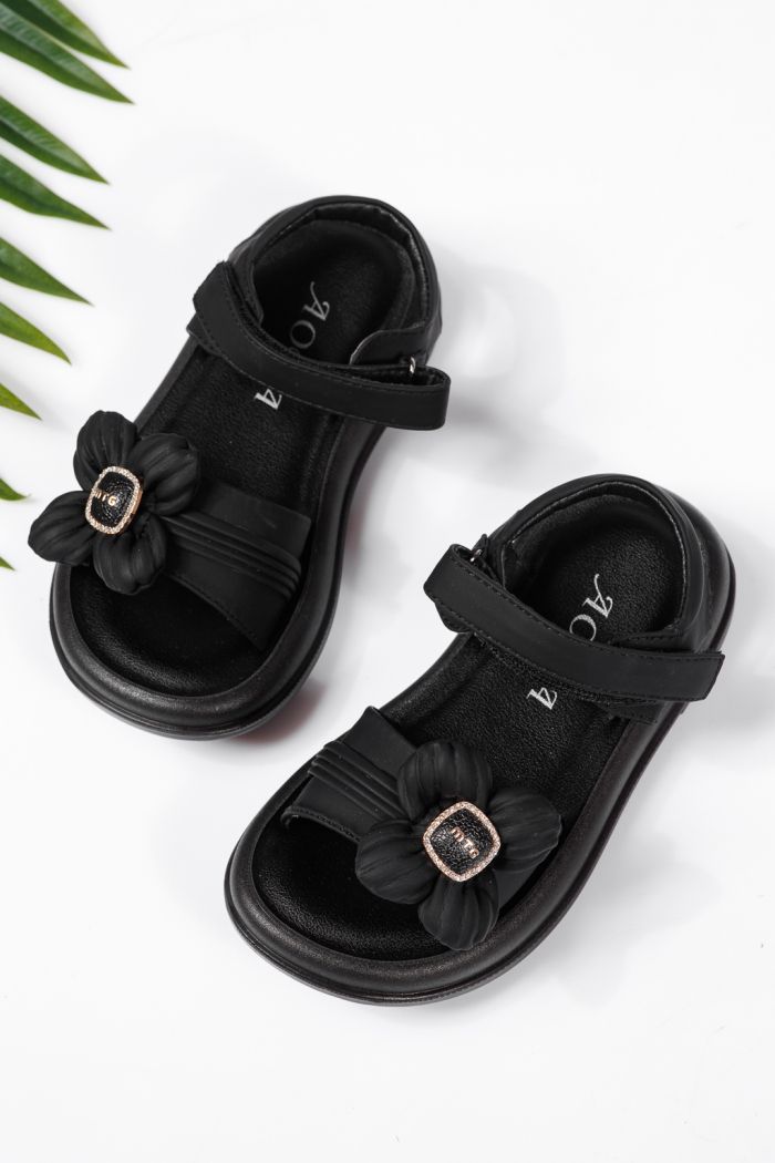 Sandale fete negre din piele ecologica Marie #22171