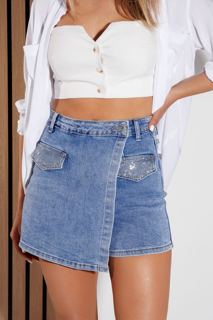 Blugi Scurti Tip Fusta Dama Glory Albastri #A1040
