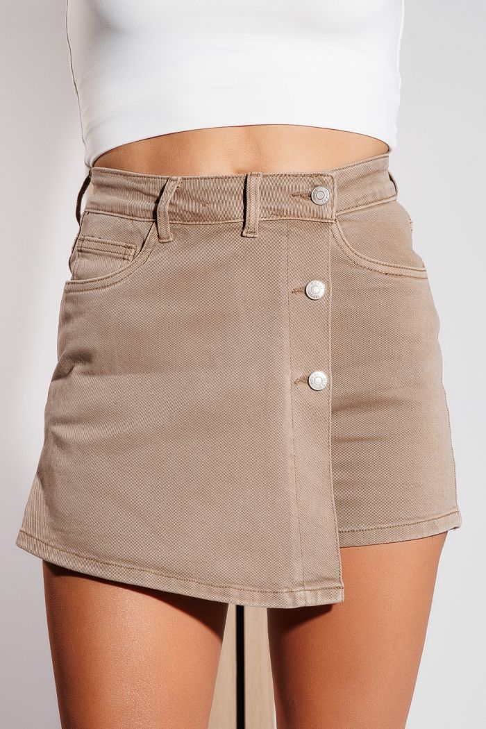 Blugi Scurti Tip Fusta Dama  Fahima Khaki #A1035