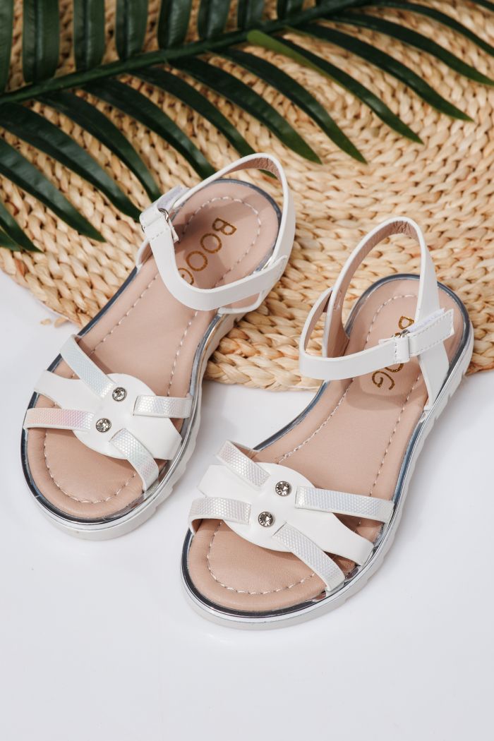 Sandale fete albe din piele ecologica Barbara #21913