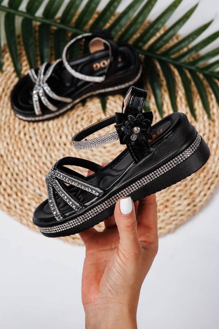 Sandale fete negre din piele ecologica Ophelia #21756