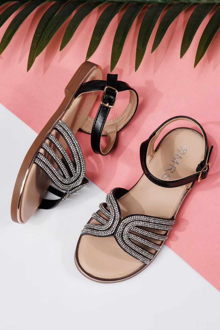 Sandale fete negre din piele ecologica Lola #21977