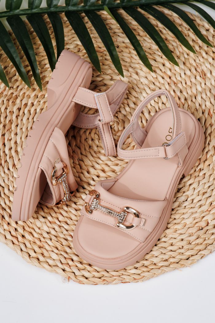 Sandale fete roz din piele ecologica Camille #21927